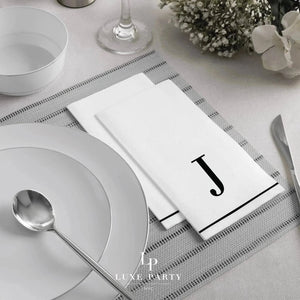 Luxe Party NYC Napkins Letter J Black Monogram Paper Disposable Dinner Napkins | 14 Napkins