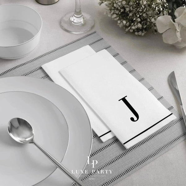 Luxe Party NYC Napkins Letter J Black Monogram Paper Disposable Dinner Napkins | 14 Napkins