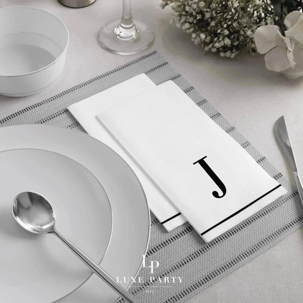 Luxe Party NYC Napkins Letter J Black Monogram Paper Disposable Dinner Napkins | 14 Napkins