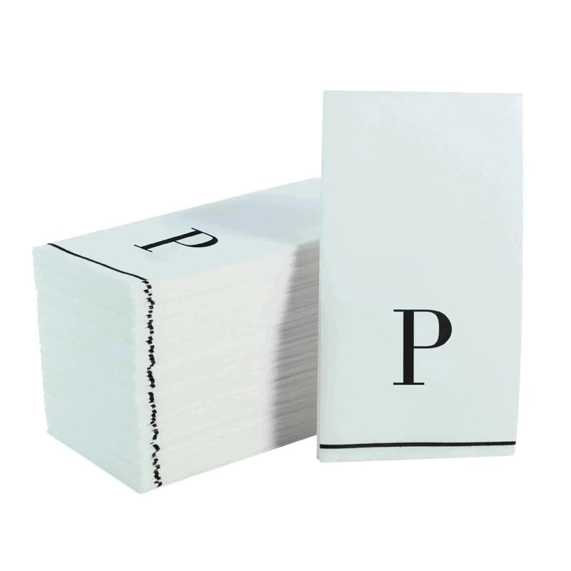 Luxe Party NYC Napkins Letter P Black Monogram Paper Disposable Dinner Napkins | 14 Napkins