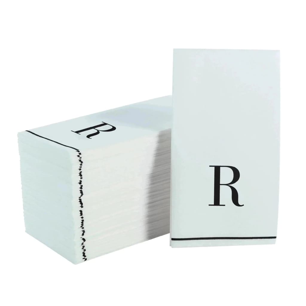 Luxe Party NYC Napkins Letter R Black Monogram Paper Disposable Dinner Napkins | 14 Napkins