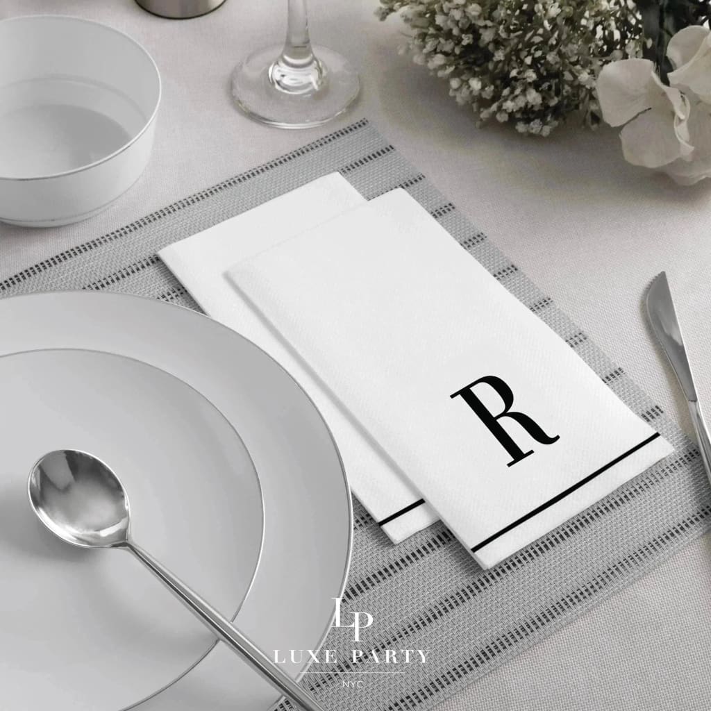 Luxe Party NYC Napkins Letter R Black Monogram Paper Disposable Dinner Napkins | 14 Napkins