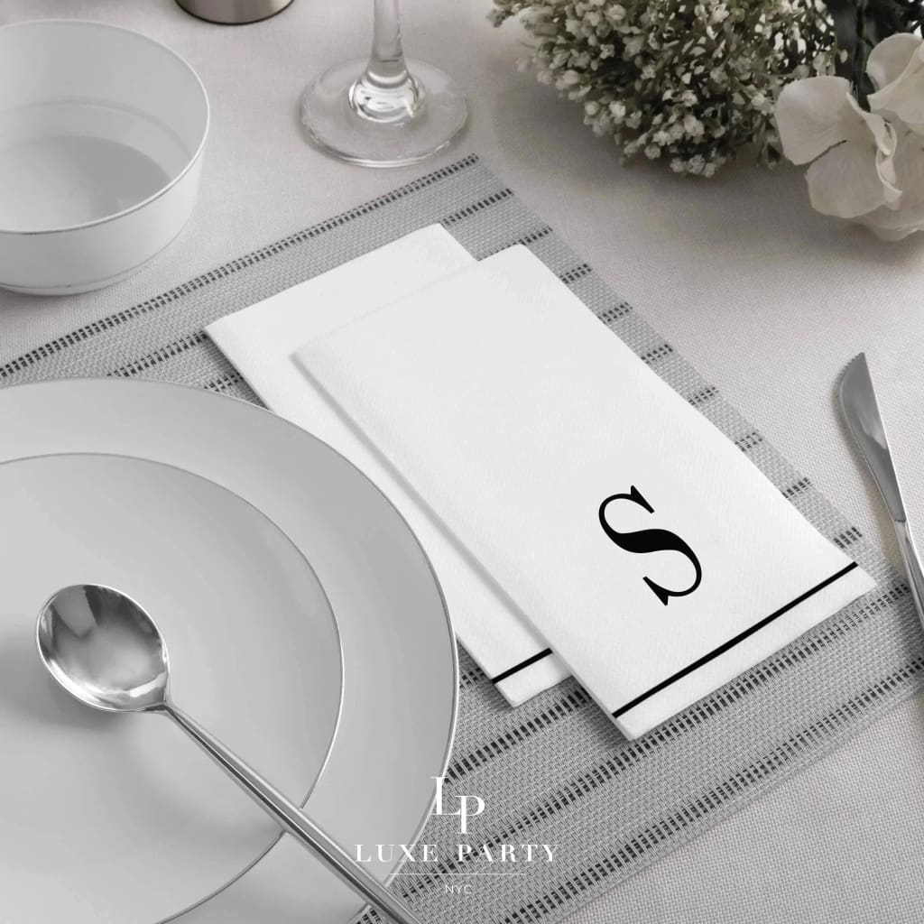 Luxe Party NYC Napkins Letter S Black Monogram Paper Disposable Dinner Napkins | 14 Napkins