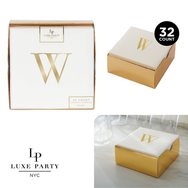 Luxe Party NYC Napkins Letter W Monogram Paper Napkins with Gift Box