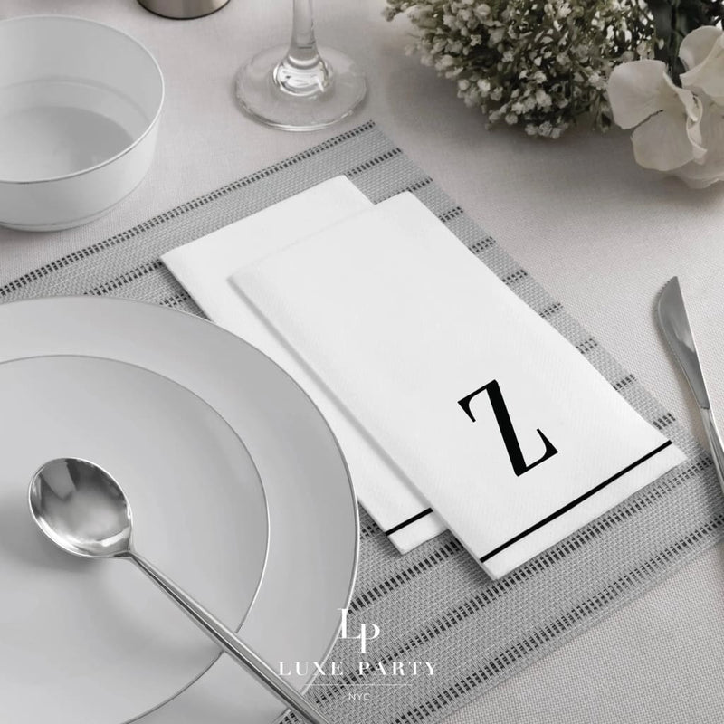 Luxe Party NYC Napkins Letter Z Black Monogram Paper Disposable Dinner Napkins | 14 Napkins