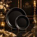 Black and Silver Round Plastic Plates | 10 Pack