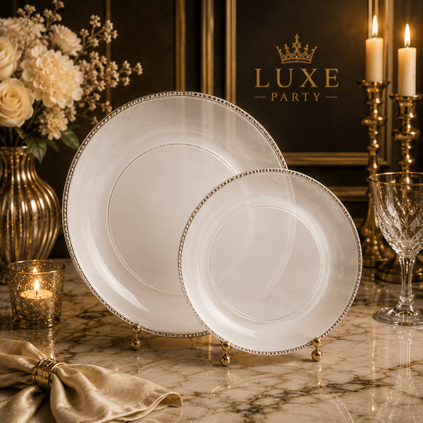 Luxe Party NYC Plastic Plates Clear and Silver Round Plastic Plates | 10 Pack