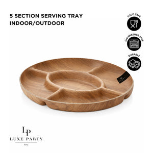 Luxe Party NYC Serving Trays Luxe Party Oval 5-Section Divided Serving Tray Appetizer Platter, Oak Color