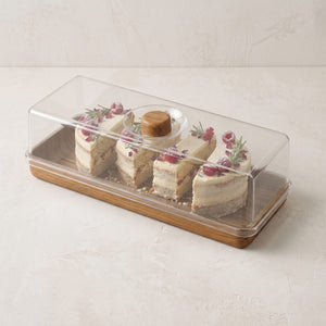 Luxe Party NYC Serving Trays Rectangle OAK Heavy Plastic Serving Tray with Plastic Cover | 6.3