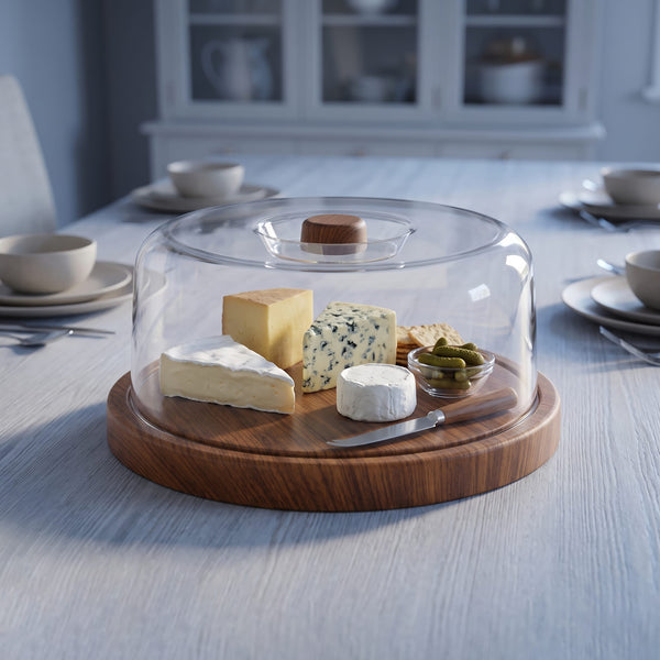 Luxe Party NYC Serving Trays Round 12"  Mahogany Heavy Plastic Serving Tray with Plastic Cover | 12" x4"
