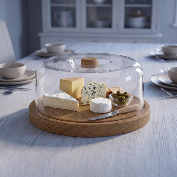Luxe Party NYC Serving Trays Round 12" Oak Heavy Plastic Serving Tray with Plastic Cover | 12" x 4"