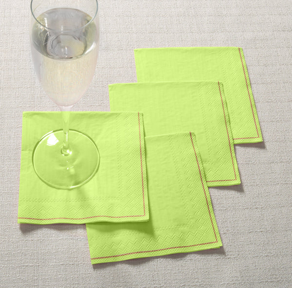 Luxe Party NYC Solid Color Beverage Napkins 20 Beverage Napkins - 5" x 5" Lime Green with Gold Stripe Paper Cocktail Napkins | 20 Napkins