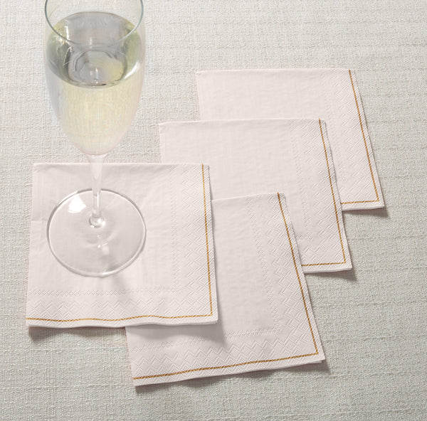 Luxe Party NYC Solid Color Beverage Napkins 20 Beverage Napkins - 5" x 5" Linen with Gold Stripe Paper Cocktail Napkins | 20 Napkins