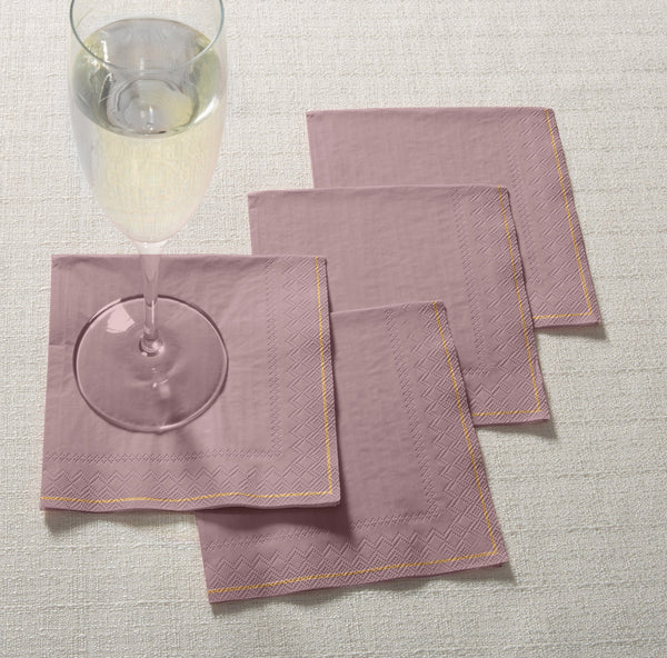 Luxe Party NYC Solid Color Beverage Napkins 20 Beverage Napkins - 5" x 5" Mauve with Gold Stripe Paper Cocktail Napkins | 20 Napkins