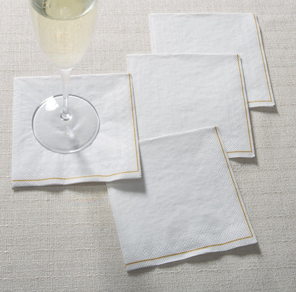 Luxe Party NYC Solid Color Beverage Napkins 20 Beverage Napkins - 5" x 5" White with Gold Stripe Paper Cocktail Napkins | 20 Napkins