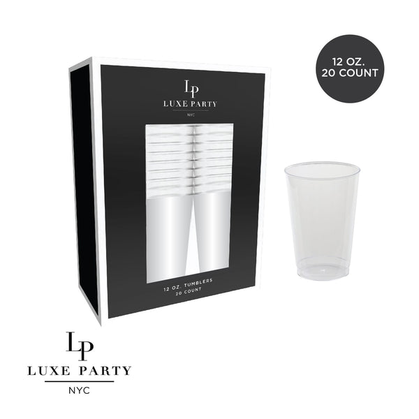 Luxe Party NYC Tumblers Luxe 12 Oz Clear Plastic • Silver Plastic Cups | 20 Cups