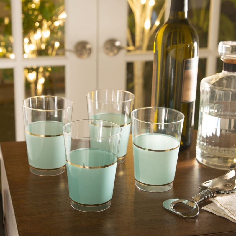 Luxe Party NYC Tumblers Mint • Gold Plastic Cups | 10 Cups