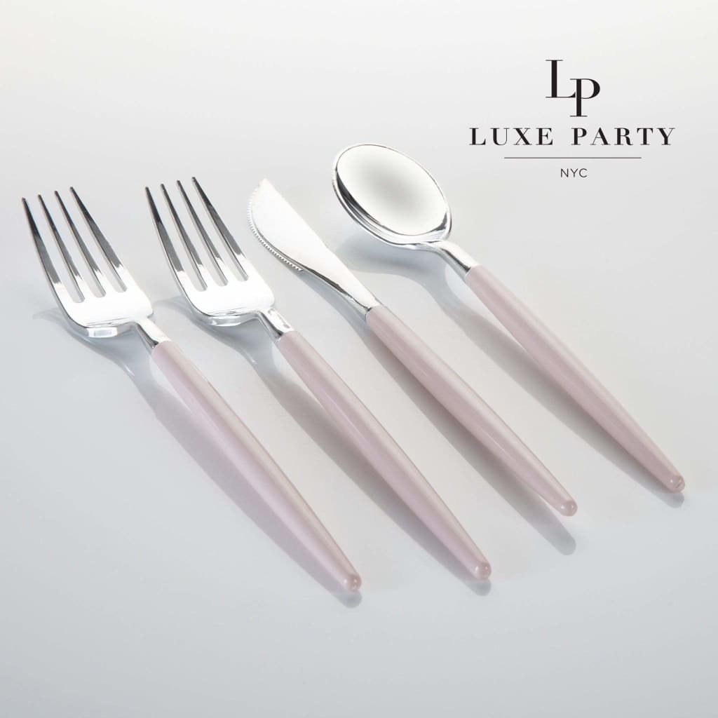 Luxe Party NYC Two Tone Cutlery Blush • Silver Plastic Cutlery Set | 32 Pieces