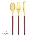 Red  Cranberry Gold Plastic Cutlery Set | 32 Pieces