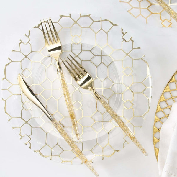 Luxe Party NYC Two Tone Cutlery Gold Glitter Plastic Cutlery Set | 32 Pieces