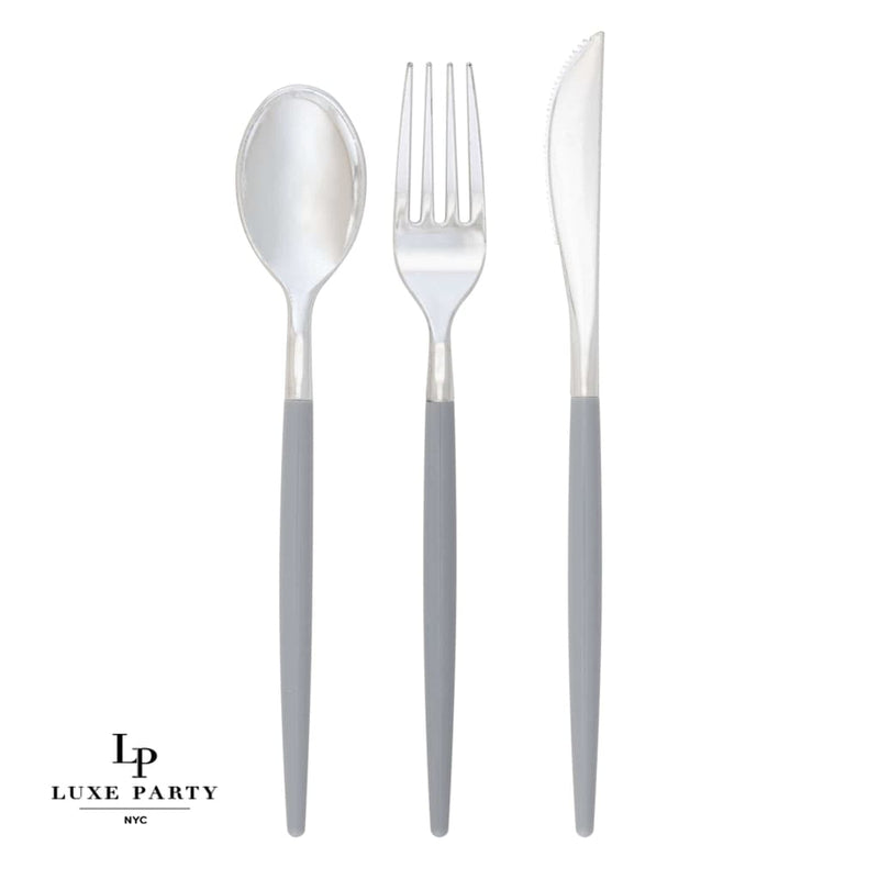 Luxe Party NYC Two Tone Cutlery Grey • Silver Plastic Cutlery Set | 32 Pieces