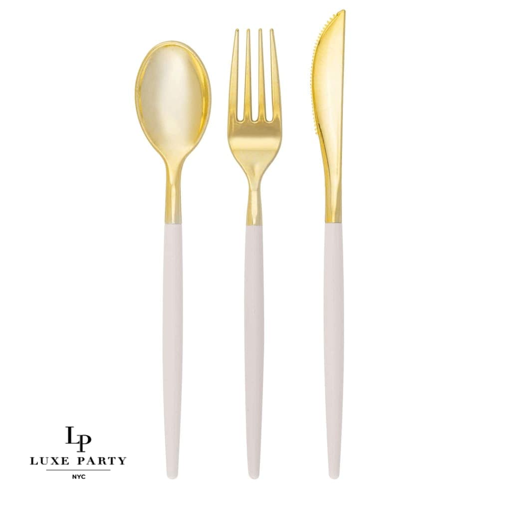 Luxe Party NYC Two Tone Cutlery Linen • Gold Plastic Cutlery Set | 32 Pieces
