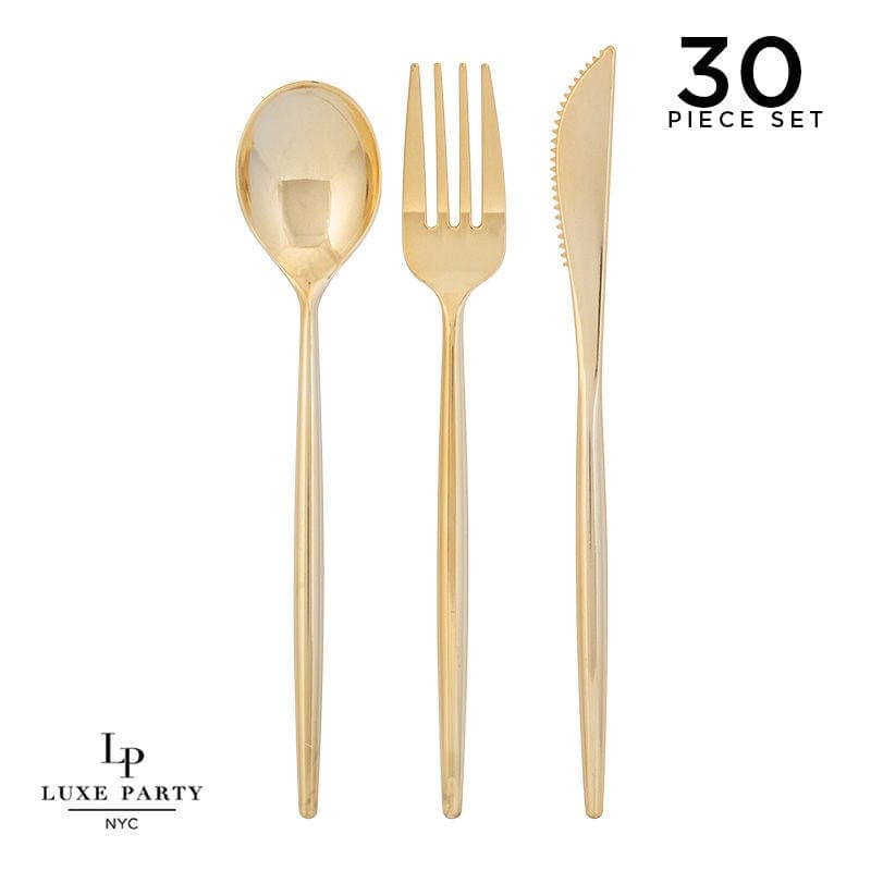 Luxe Party NYC Two Tone Cutlery Matrix Gold Plastic Cutlery Set | 30 Pieces