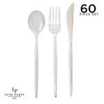 Luxe Party NYC Two Tone Cutlery Matrix Silver Plastic Cutlery Set | 60 Pieces