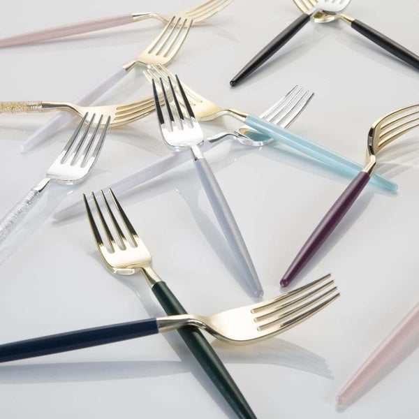 Luxe Party NYC Two Tone Cutlery Mint • Gold Plastic Cutlery Set | 32 Pieces