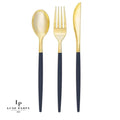 Navy • Gold Plastic Cutlery Set | 32 Pieces