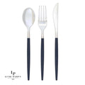 Navy • Silver Plastic Cutlery Set | 32 Pieces