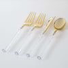 Luxe Party NYC Two Tone Cutlery Neo Classic Clear and Gold Plastic Cutlery Set | 32 Pieces