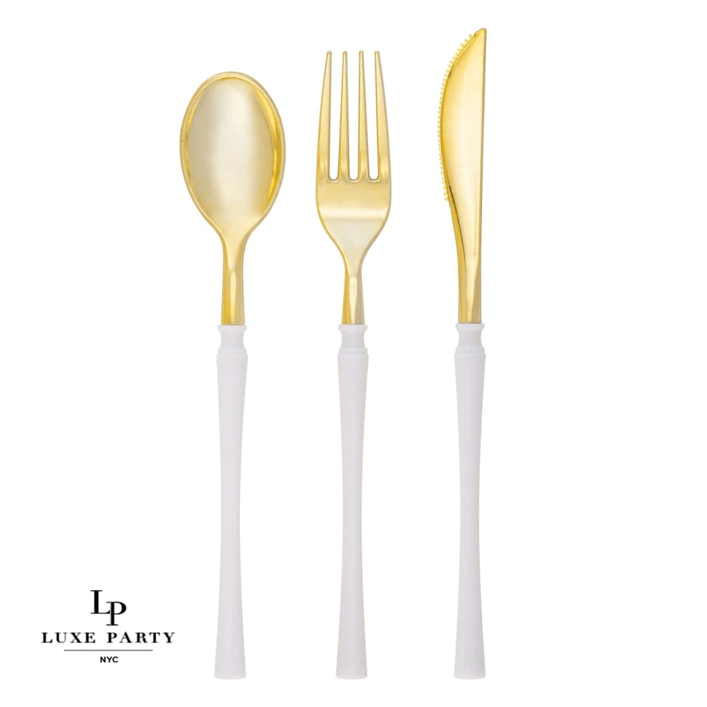 Luxe Party NYC Two Tone Cutlery Neo Classic White • Gold Plastic Cutlery Set | 32 Pieces