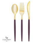 Luxe Party NYC Two Tone Cutlery Purple • Gold Plastic Cutlery Set | 32 Pieces