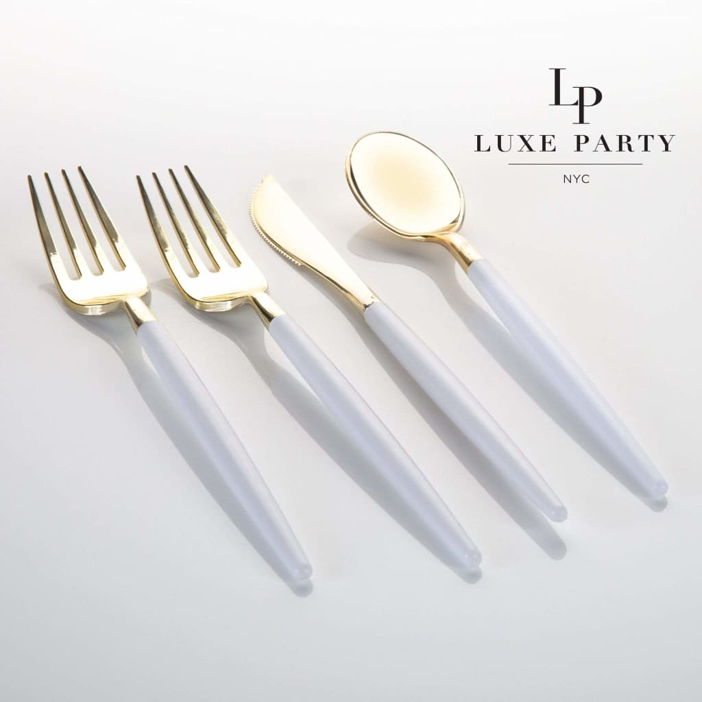 Luxe Party NYC Two Tone Cutlery White • Gold Plastic Cutlery Set | 32 Pieces