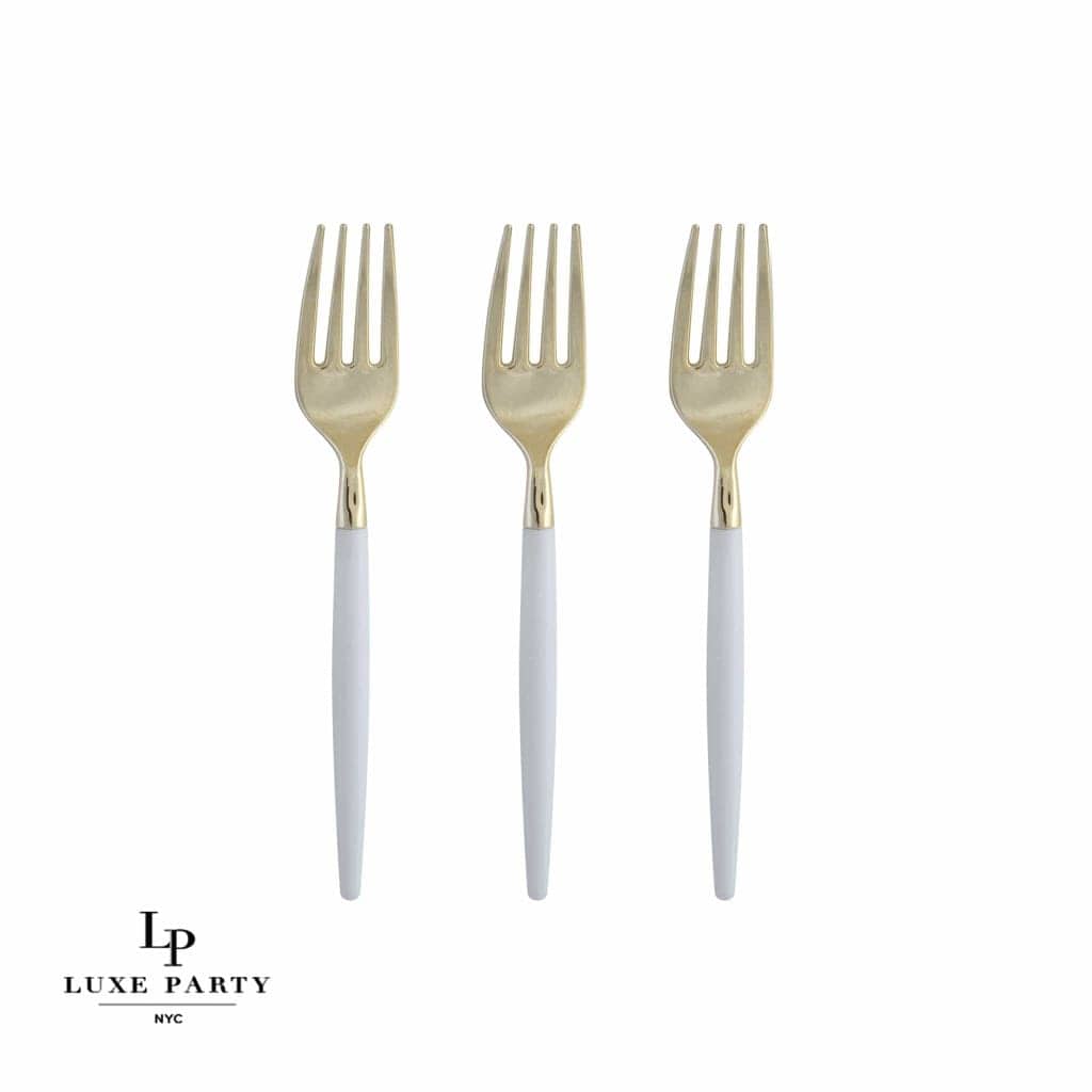 Luxe Party NYC Two Tone Mini 20 Mini Forks Clear and Gold Plastic Mini Forks | 20 Forks