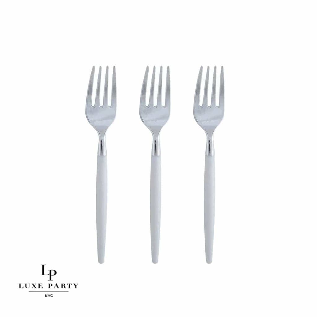 Luxe Party NYC Two Tone Mini 20 Mini Forks Clear and Silver Plastic Mini Forks | 20 Forks