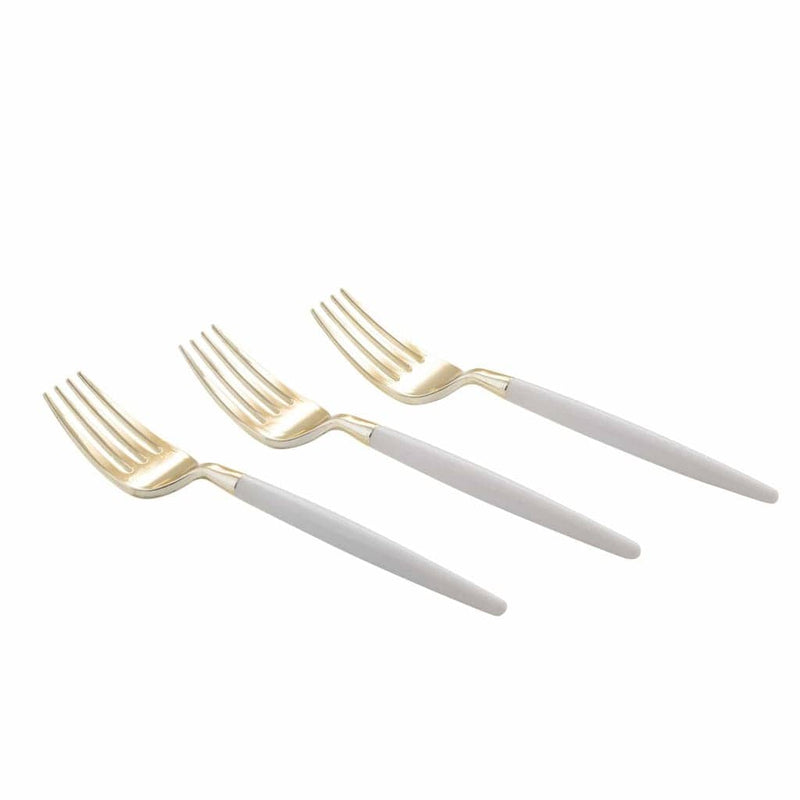 Luxe Party NYC Two Tone Mini 20 Mini Forks White and Gold Plastic Mini Forks | 20 Forks