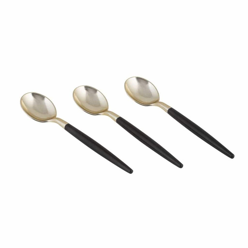 Luxe Party NYC Two Tone Mini 20 Mini Spoons Black and Gold Plastic Mini Spoons | 20 Spoons