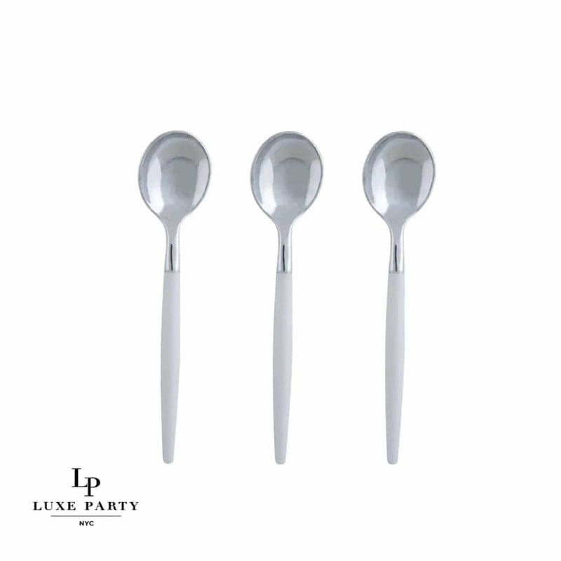 Luxe Party NYC Two Tone Mini 20 Mini Spoons Clear and Silver Plastic Mini Spoons | 20 Spoons