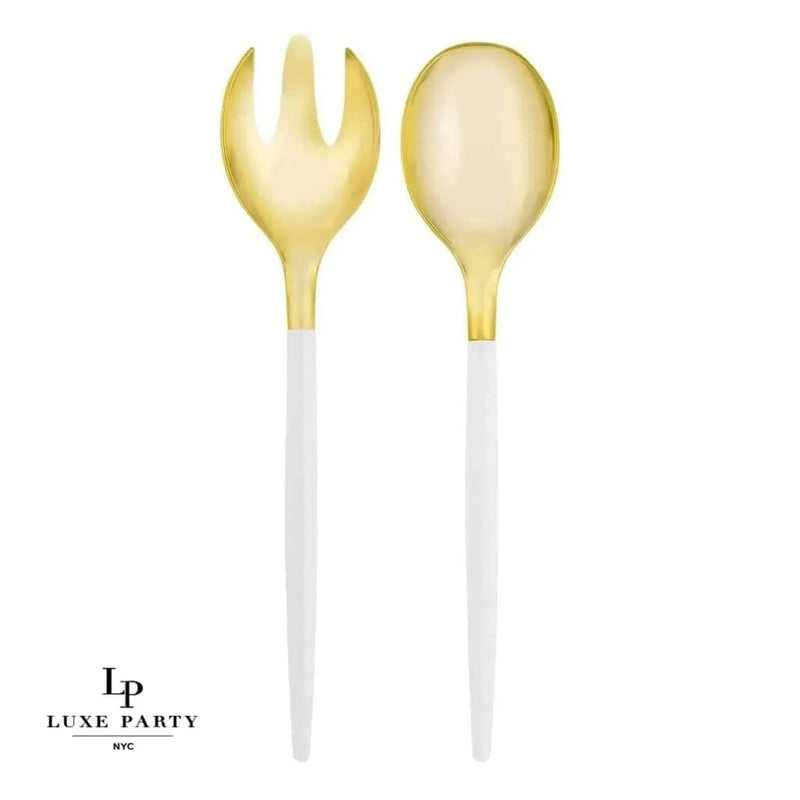 Luxe Party NYC Two Tone Serving 1 Spoon 1 Fork Clear and Gold Plastic Serving Fork • Spoon Set