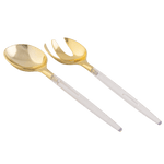 Luxe Party NYC Two Tone Serving 1 Spoon 1 Fork Clear and Gold Plastic Serving Fork • Spoon Set