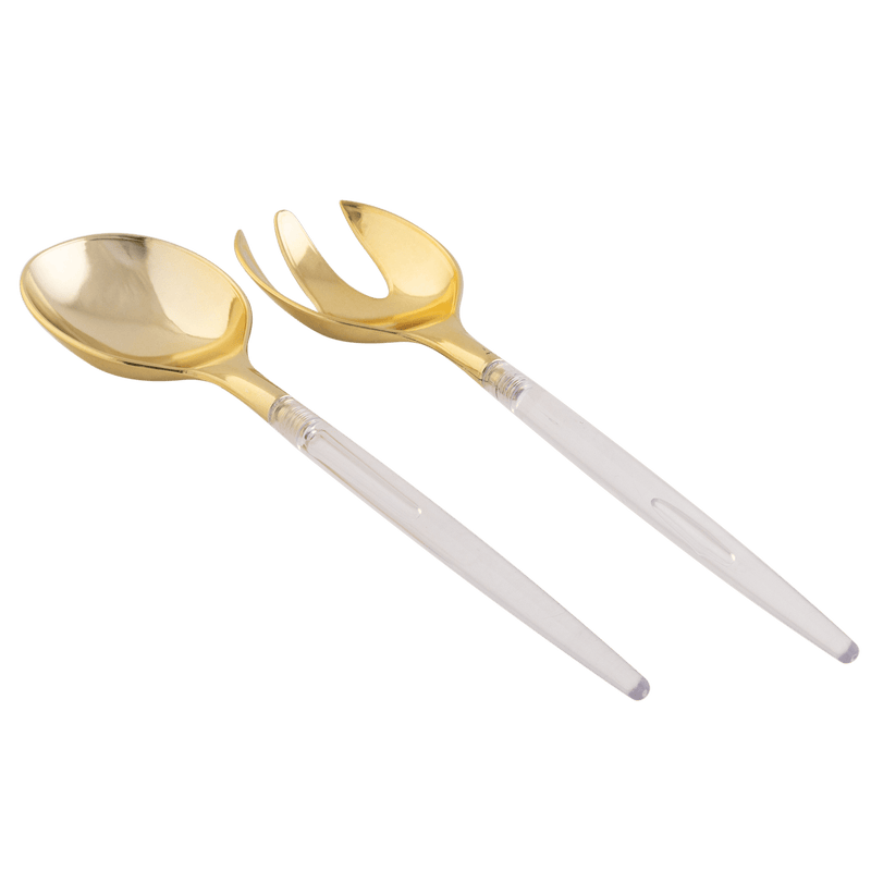 Luxe Party NYC Two Tone Serving 1 Spoon 1 Fork Clear and Gold Plastic Serving Fork • Spoon Set