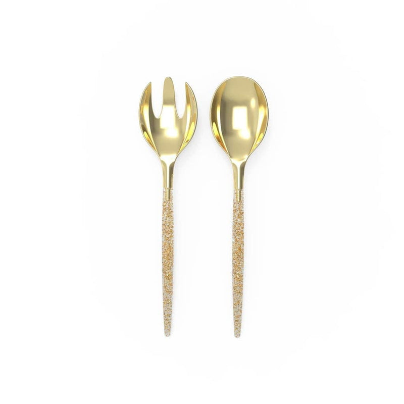 Luxe Party NYC Two Tone Serving 1 Spoon 1 Fork Gold Glitter Plastic Serving Fork • Spoon Set