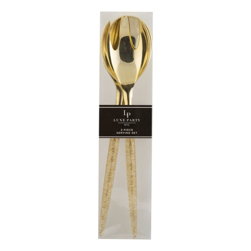 Luxe Party NYC Two Tone Serving 1 Spoon 1 Fork Gold Glitter Plastic Serving Fork • Spoon Set