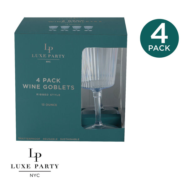 Luxe Party NYC Wine Cups 13 Oz Deluxe Clear Ribbed Wine Goblet - 4 pk