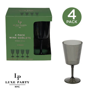 Luxe Party NYC Wine Cups 13 Oz Deluxe Smoke  Ribbed  Wine Goblet - 4 pk