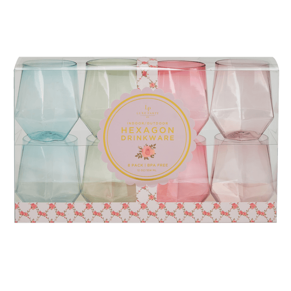 Luxe Party NYC Wine Cups Upscale HEX Assorted 12 Oz. Plastic Wine Goblets | 8 Cups