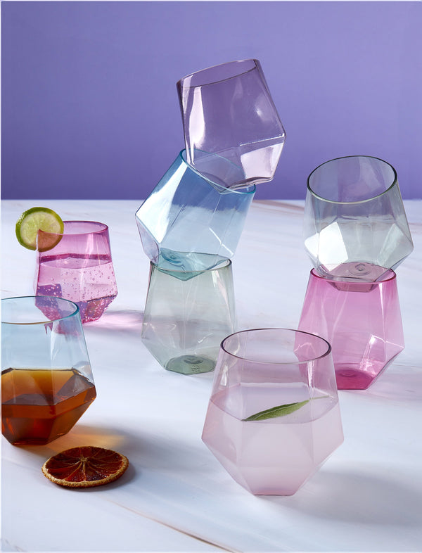 Luxe Party NYC Wine Cups Upscale HEX Assorted 12 Oz. Plastic Wine Goblets | 8 Cups