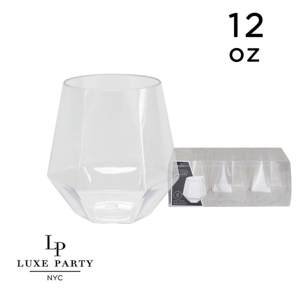 Luxe Party NYC Wine Cups Upscale HEX Clear 12 Oz. Plastic Wine Goblets | 6 Cups
